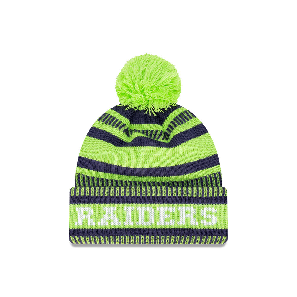 Raiders Pom Knit Wordmark Cuff Beanie